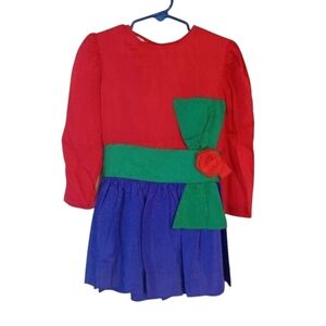 Vintage 80s Girls Little Grown Ups Colorblock Dress sz 4 Primary Colors